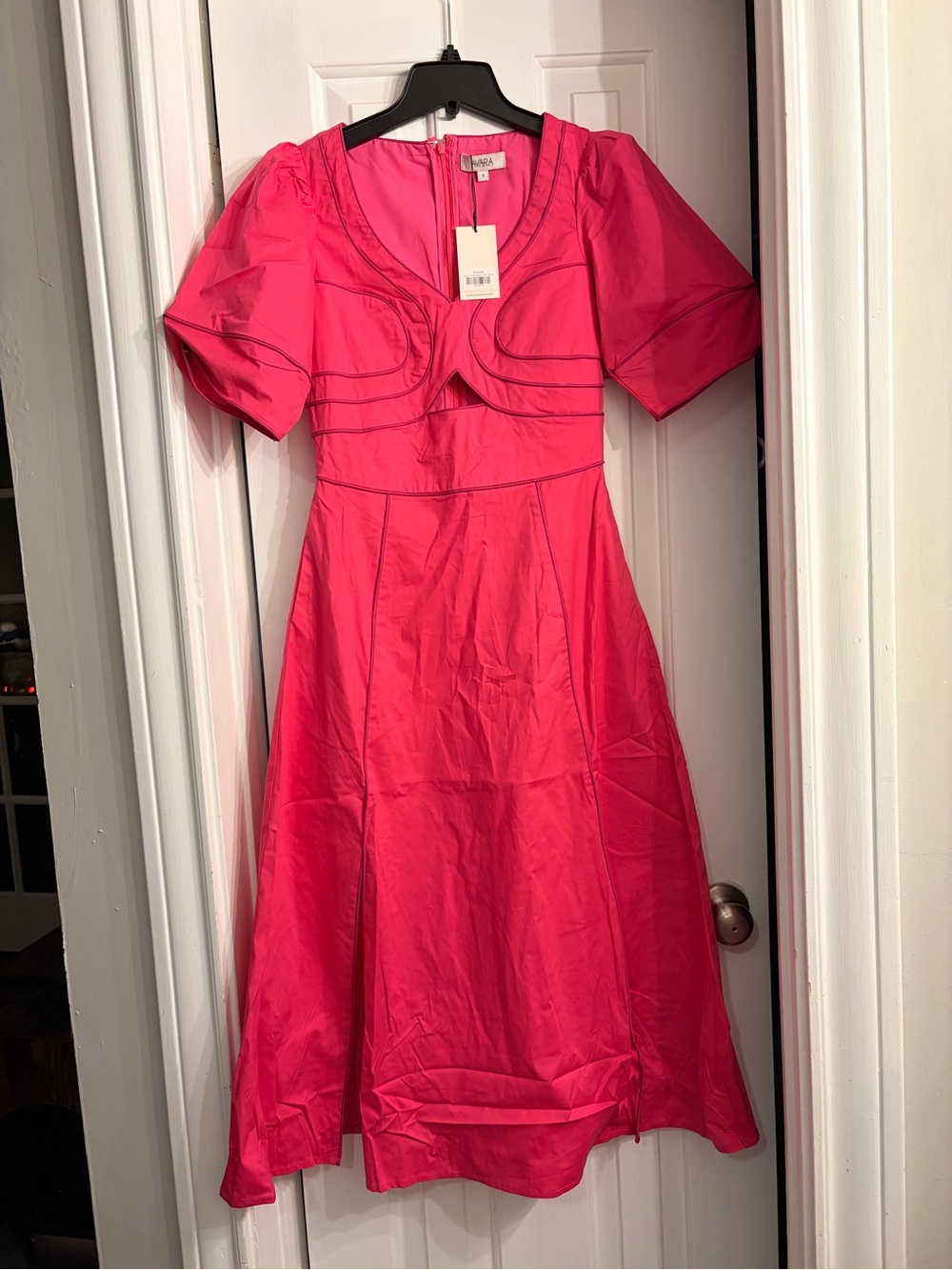 Fuchsia Fit-and-Flare Maxi Dress with Short Sleeves